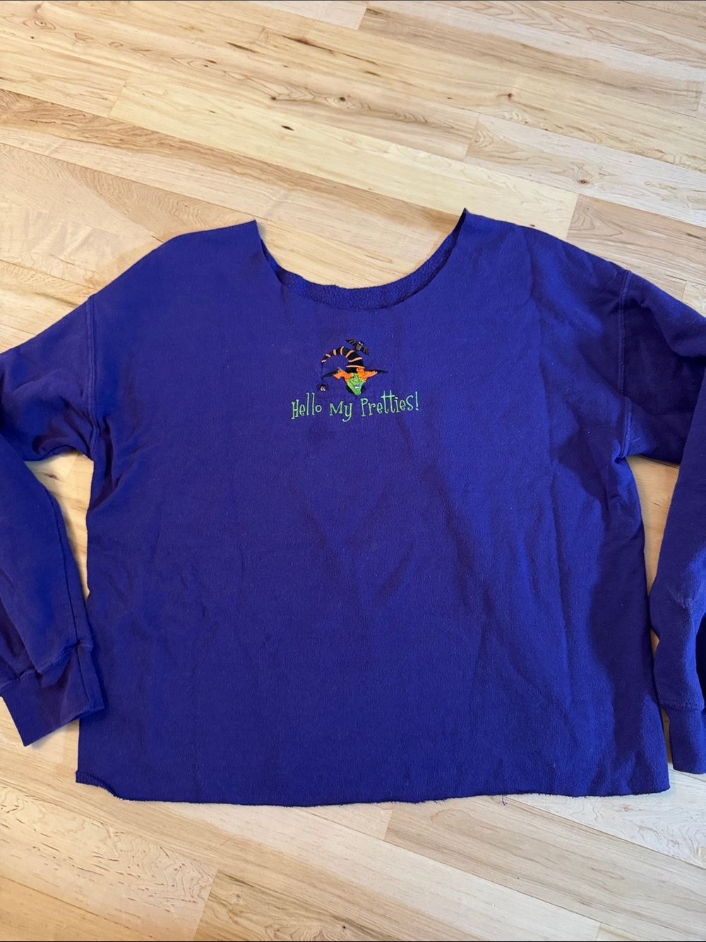 Vintage Halloween Sweatshirt embroidered witch "Hello My Pretties!"-Read